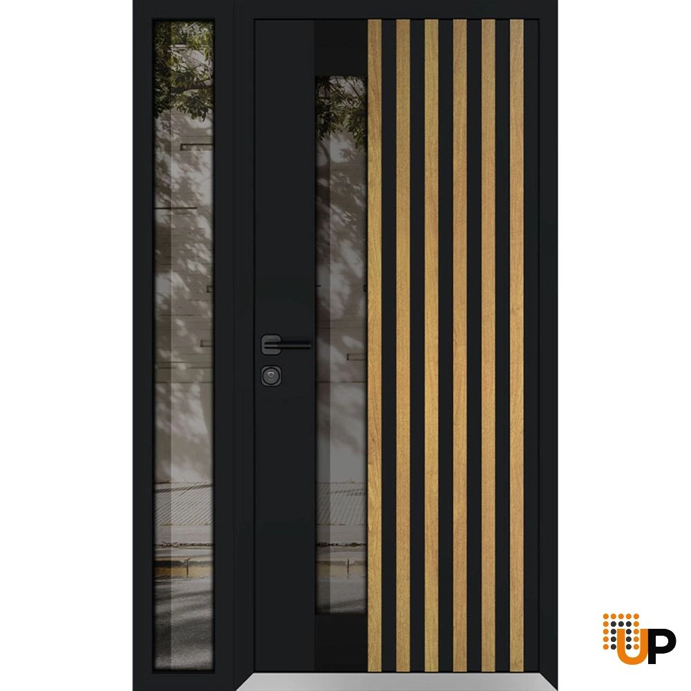 Single swing metal-aluminum modern exterior door with triplex glass | Cynex 6113 Natural Oak | 50 x 80 (36+14 x 80) photo#1