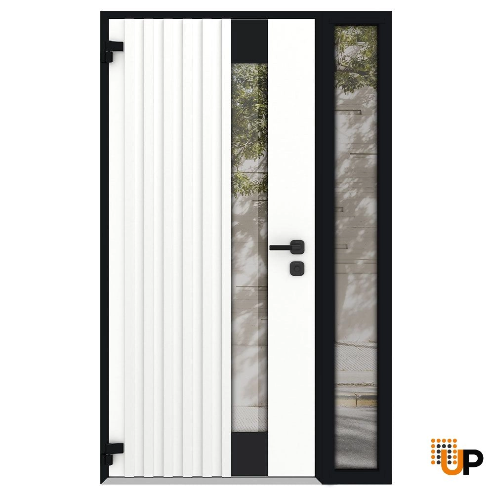 Single swing metal-aluminum modern exterior door with triplex glass | Cynex 6113 Natural Oak | 48 x 80 (36+12 x 80) photo#2