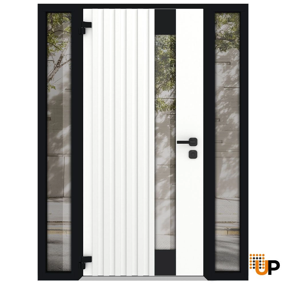 Single swing metal-aluminum modern exterior door with triplex glass | Cynex 6113 Natural Oak | 64 x 80 (14+36+14 x 80) photo#2