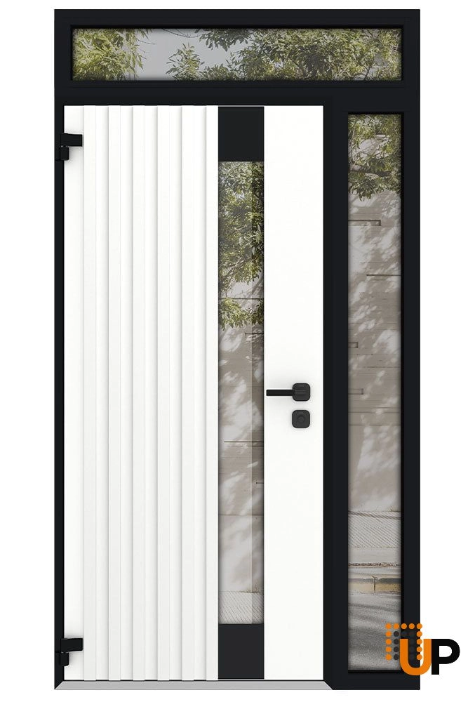 Single swing metal-aluminum modern exterior door with triplex glass | Cynex 6113 Natural Oak | 50 x 94 (36+14 x 80+14) photo#2