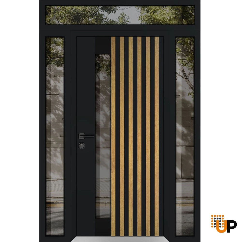 Single swing metal-aluminum modern exterior door with triplex glass | Cynex 6113 Natural Oak | 60 x 92 (12+36+12 x 80+12) photo#1