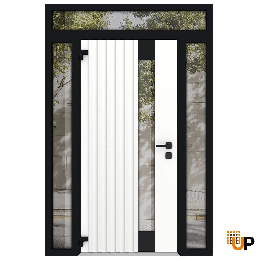 Single swing metal-aluminum modern exterior door with triplex glass | Cynex 6113 Natural Oak | 60 x 92 (12+36+12 x 80+12) photo#2