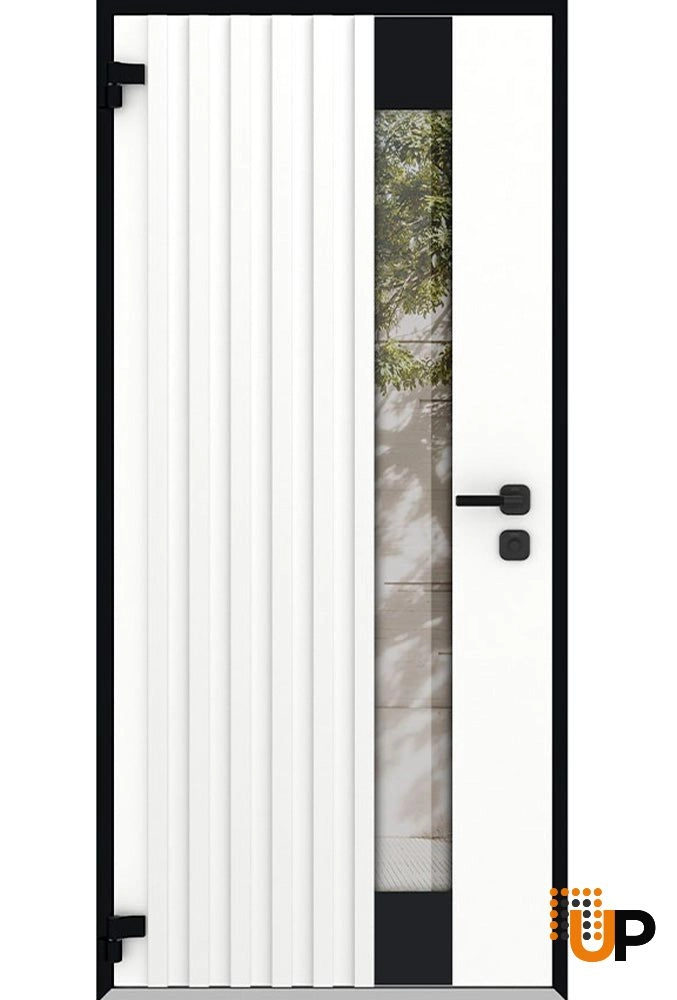 Single swing metal-aluminum modern exterior door with triplex | Cynex 6113 Natural Oak | 36 x 80 (36 x 80) photo#2