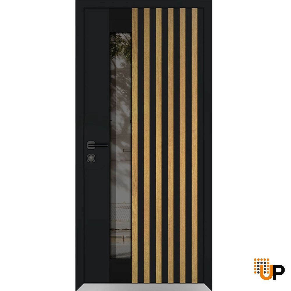 Single swing metal-aluminum modern exterior door with triplex | Cynex 6113 Natural Oak | 36 x 80 (36 x 80) photo#1
