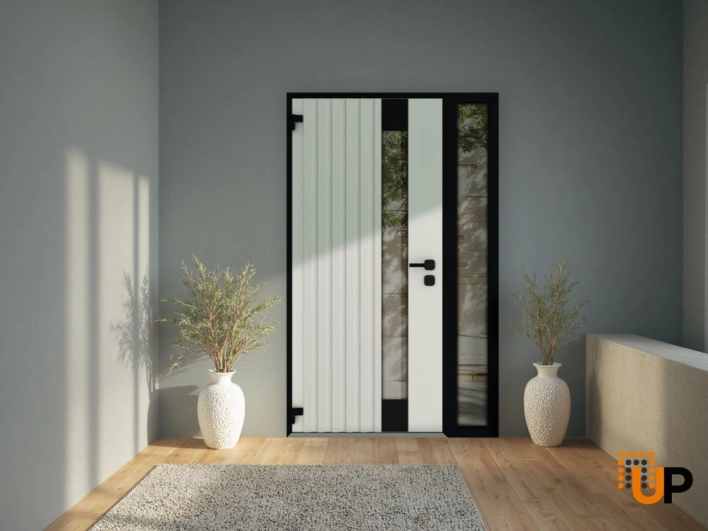 Single swing metal-aluminum modern exterior door with triplex glass | Cynex 6113 Natural Oak | 50 x 80 (36+14 x 80) photo#4