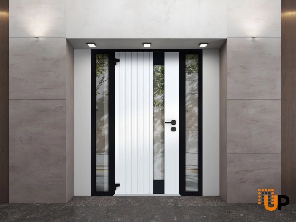 Single swing metal-aluminum modern exterior door with triplex glass | Cynex 6113 Natural Oak | 64 x 80 (14+36+14 x 80) photo#4