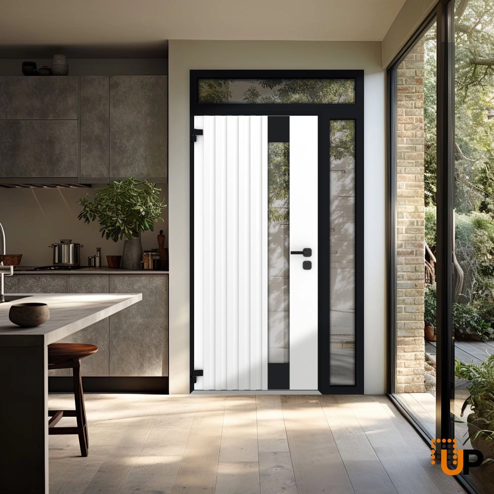 Single swing metal-aluminum modern exterior door with triplex glass | Cynex 6113 Natural Oak | 50 x 94 (36+14 x 80+14) photo#4