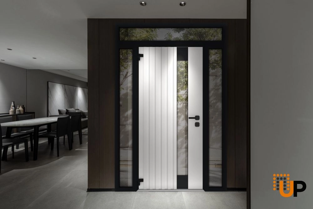 Single swing metal-aluminum modern exterior door with triplex glass | Cynex 6113 Natural Oak | 60 x 92 (12+36+12 x 80+12) photo#4