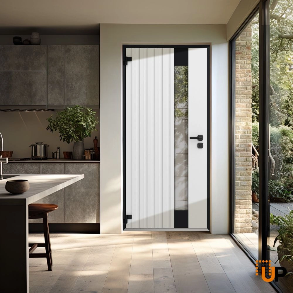 Single swing metal-aluminum modern exterior door with triplex glass | Cynex 6113 Natural Oak | 36 x 80 (36 x 80) photo#4