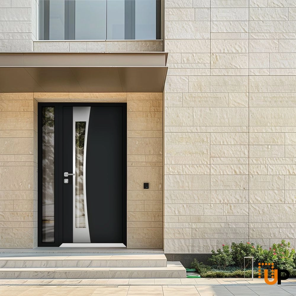 Single swing metal-aluminum modern exterior door with triplex glass | Cynex 6116 Black | 52 x 80 (36+16 x 80) photo#3