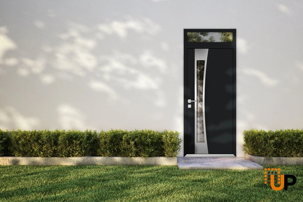 Single swing metal-aluminum modern exterior door with triplex glass | Cynex 6116 Black | 36 x 96 (36 x 80+16) photo#3