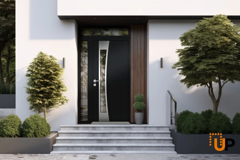 Single swing metal-aluminum modern exterior door with triplex glass | Cynex 6116 Black | 50 x 96 (36+14 x 80+16) photo#3
