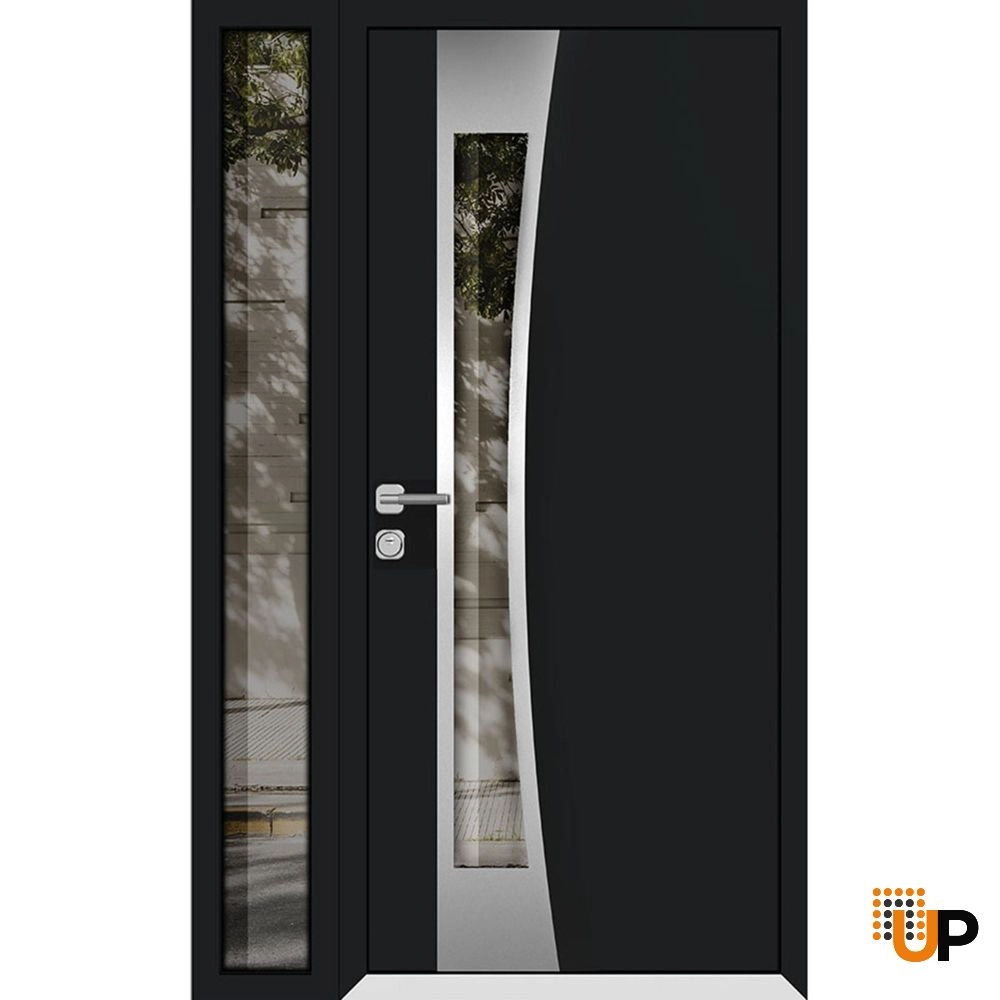 Single swing metal-aluminum modern exterior door with triplex glass | Cynex 6116 Black | 52 x 80 (36+16 x 80) photo#1