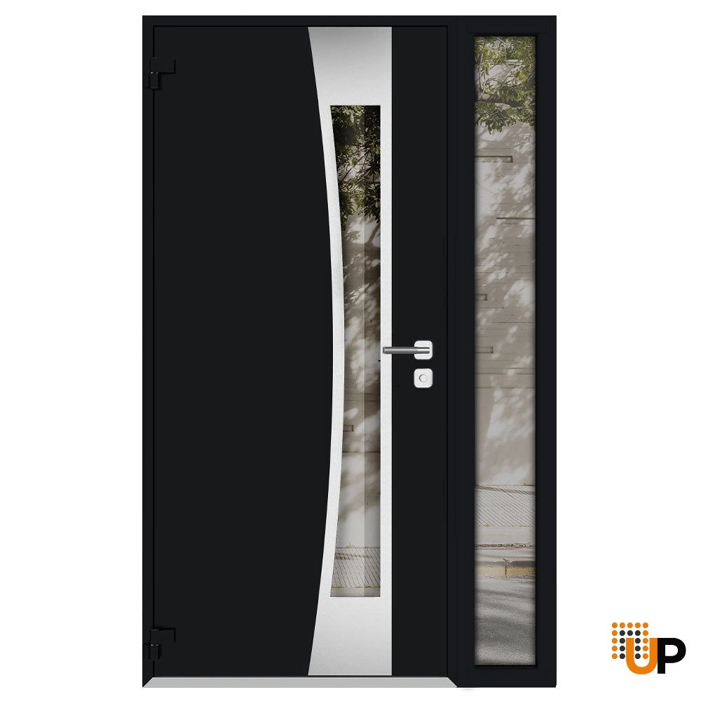 Single swing metal-aluminum modern exterior door with triplex glass | Cynex 6116 Black | 52 x 80 (36+16 x 80) photo#2
