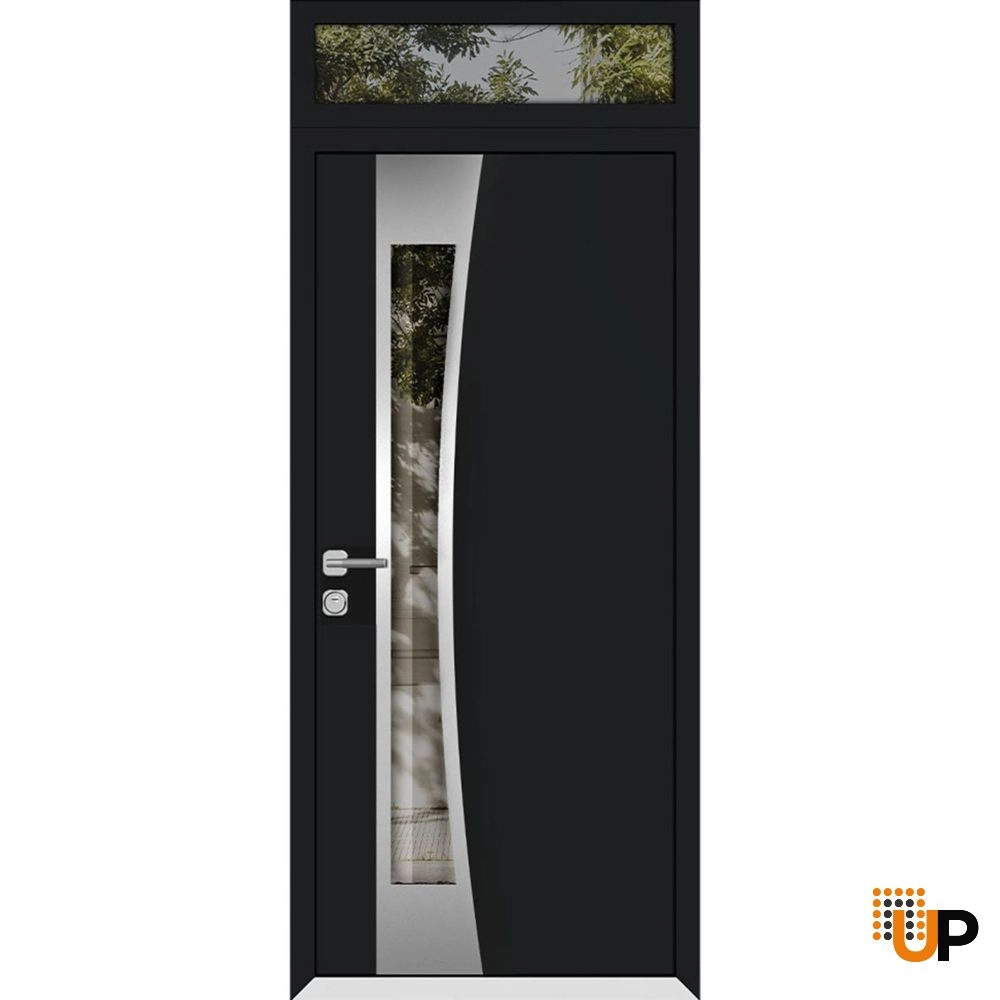 Single swing metal-aluminum modern exterior door with triplex glass | Cynex 6116 Black | 36 x 96 (36 x 80+16) photo#1