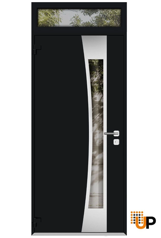 Single swing metal-aluminum modern exterior door with triplex glass | Cynex 6116 Black | 36 x 96 (36 x 80+16) photo#2