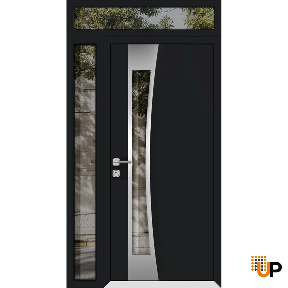 Single swing metal-aluminum modern exterior door with triplex glass | Cynex 6116 Black | 50 x 96 (36+14 x 80+16) photo#1