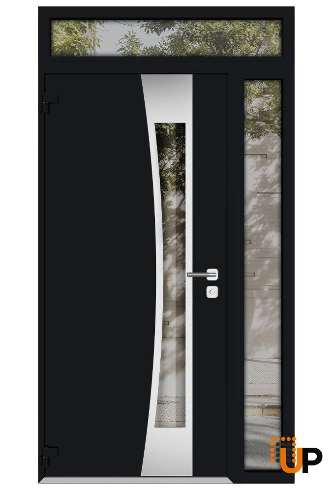 Single swing metal-aluminum modern exterior door with triplex glass | Cynex 6116 Black | 50 x 96 (36+14 x 80+16) photo#2