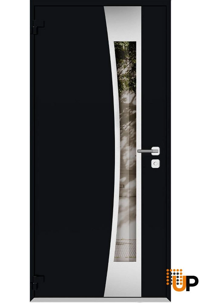 Single swing metal-aluminum modern exterior door with triplex | Cynex 6116 Black | 36 x 80 (36 x 80) photo#2