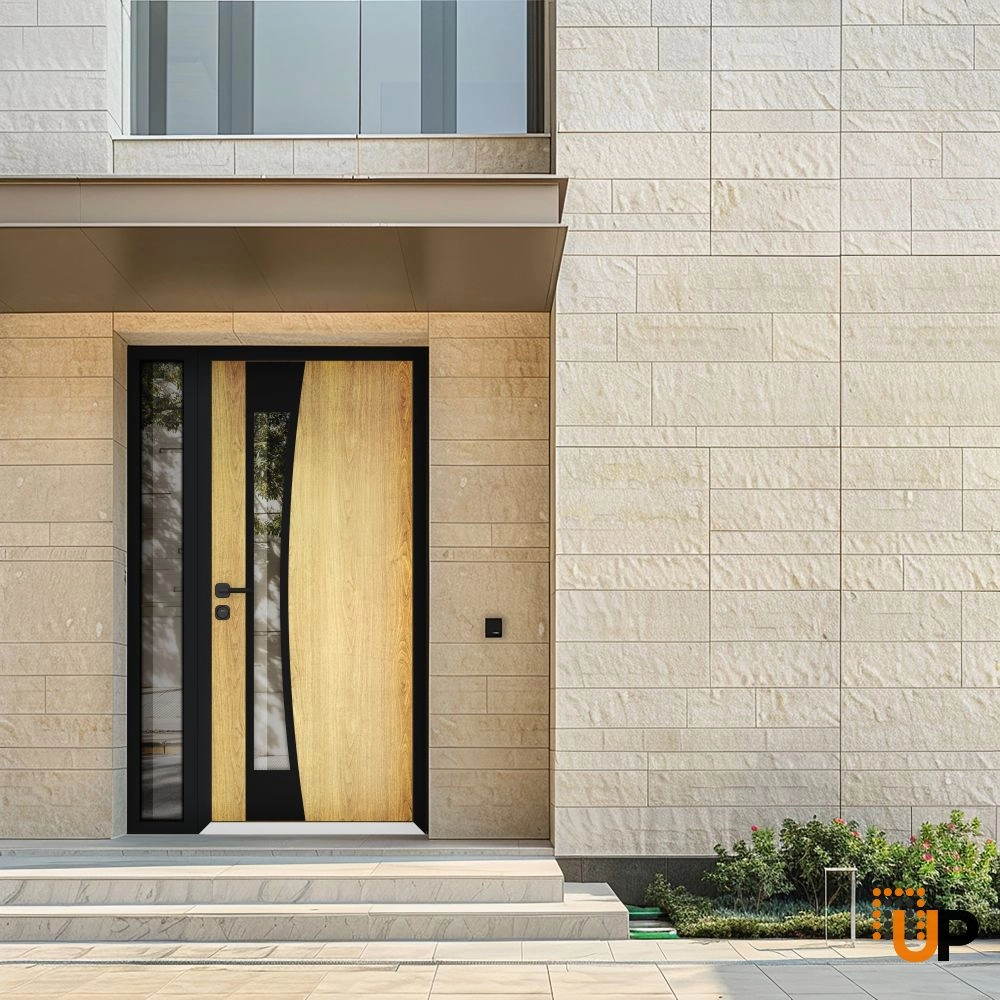 Single swing metal-aluminum modern exterior door with triplex glass | Cynex 6116 Natural Oak | 52 x 80 (36+16 x 80) photo#3