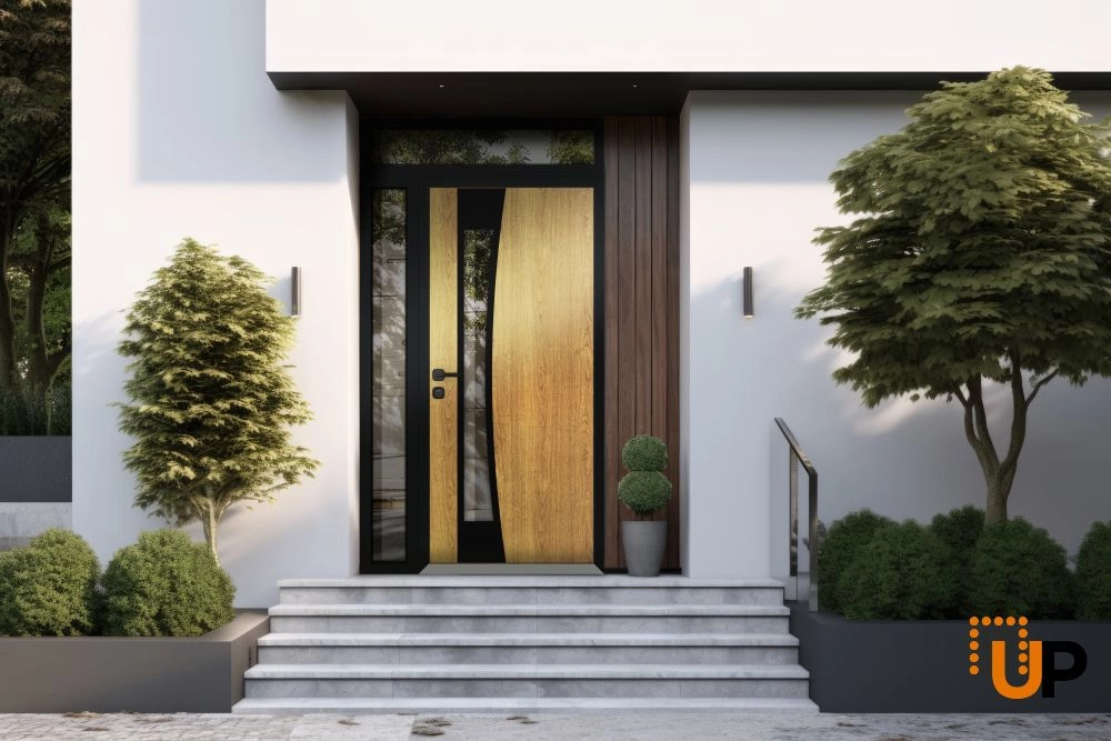 Single swing metal-aluminum modern exterior door with triplex glass | Cynex 6116 Natural Oak | 50 x 94 (36+14 x 80+14) photo#3