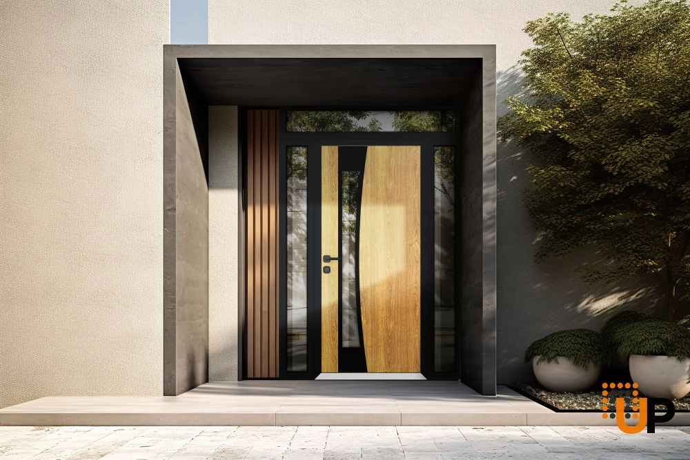 Single swing metal-aluminum modern exterior door with triplex glass | Cynex 6116 Natural Oak | 68 x 94 (16+36+16 x 80+14) photo#3