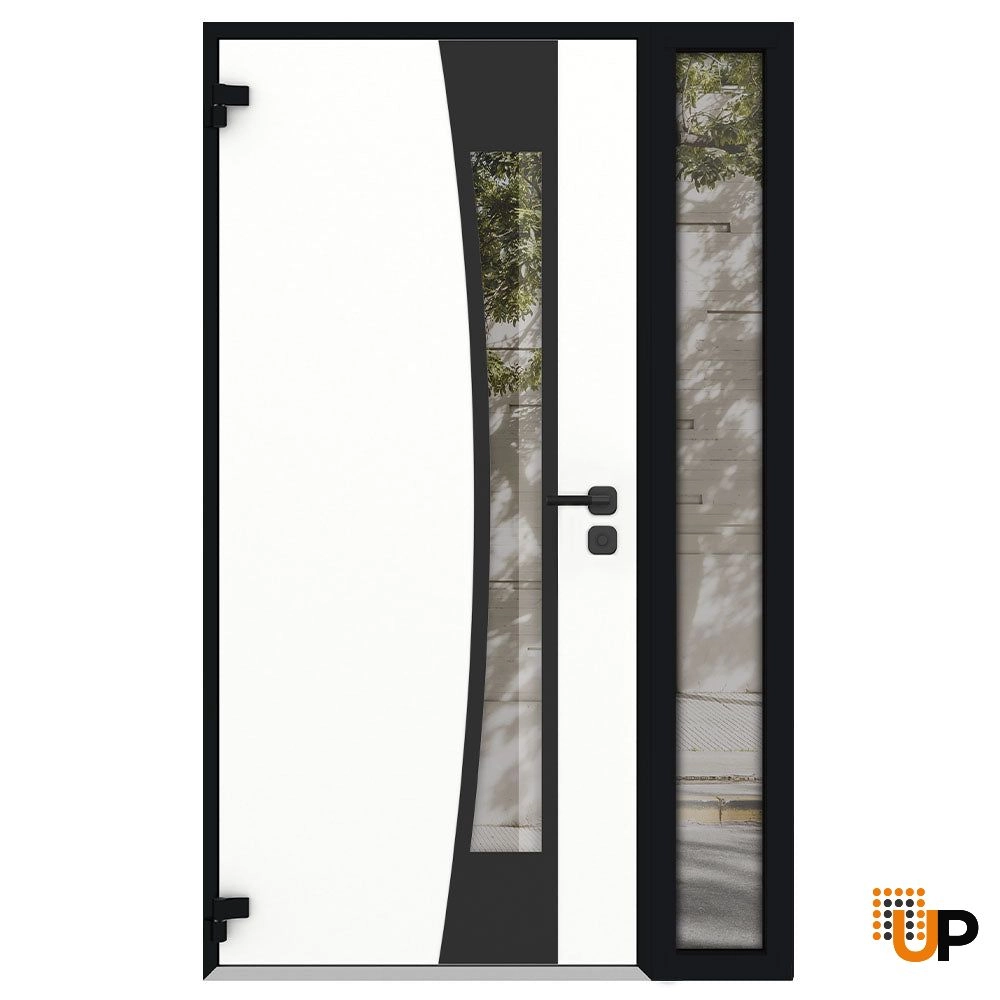 Single swing metal-aluminum modern exterior door with triplex glass | Cynex 6116 Natural Oak | 52 x 80 (36+16 x 80) photo#2