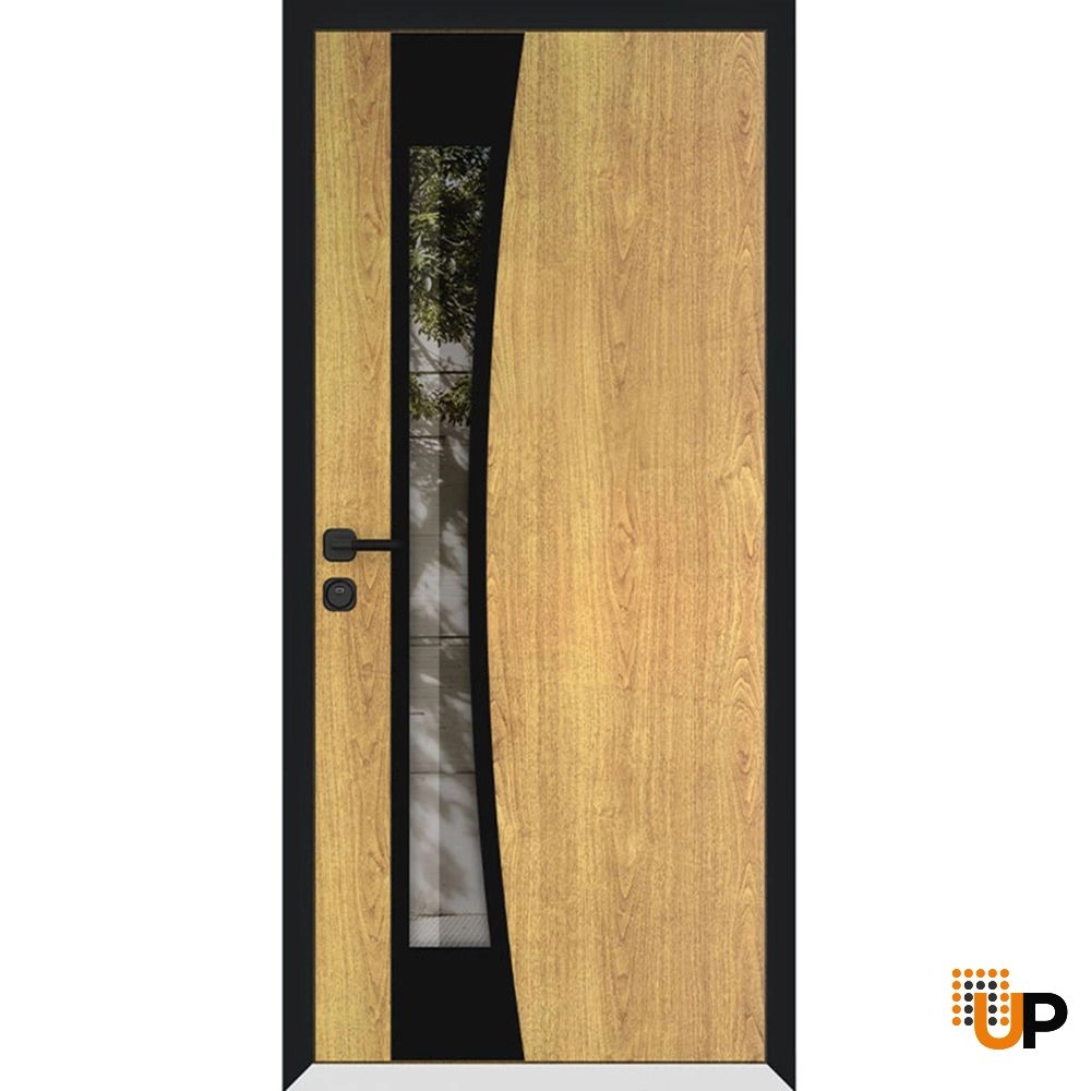 Single swing metal-aluminum modern exterior door with triplex glass | Cynex 6116 Natural Oak | 36 x 80 (36 x 80) photo#1
