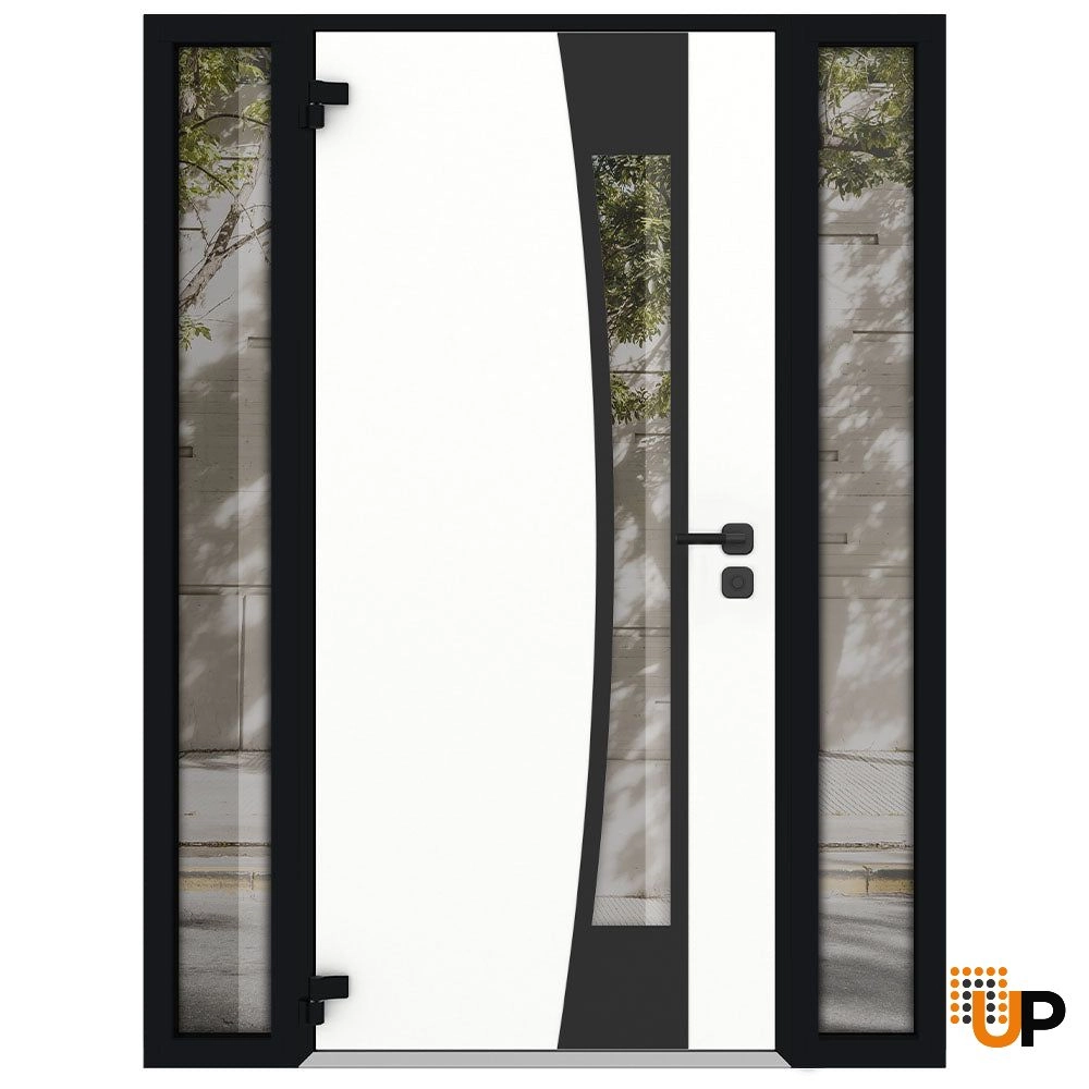 Single swing metal-aluminum modern exterior door with triplex glass | Cynex 6116 Natural Oak | 64 x 80 (14+36+14 x 80) photo#2