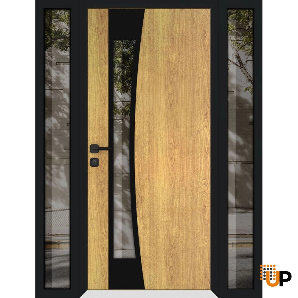 Single swing metal-aluminum modern exterior door with triplex glass | Cynex 6116 Natural Oak | 60 x 80 (12+36+12 x 80) photo#1