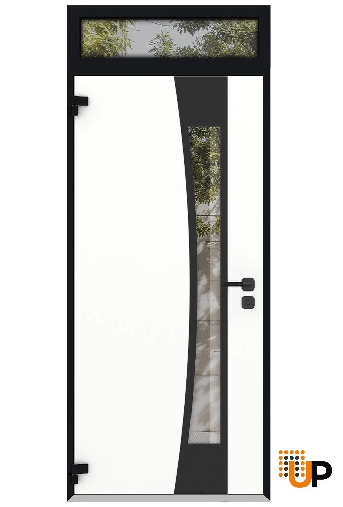 Single swing metal-aluminum modern exterior door with triplex glass | Cynex 6116 Natural Oak | 36 x 96 (36 x 80+16) photo#2