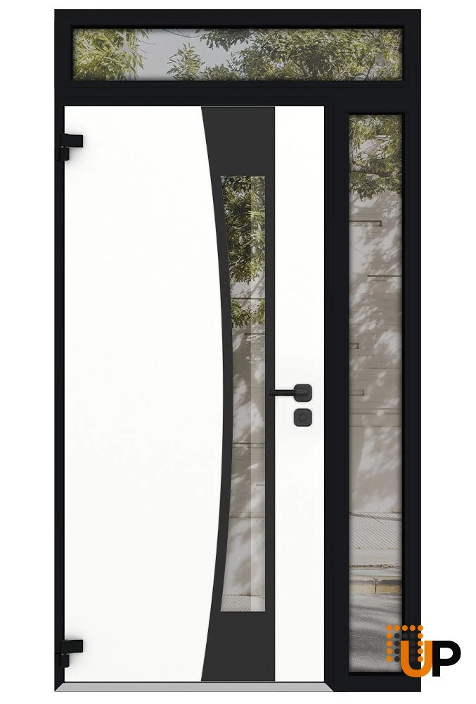 Single swing metal-aluminum modern exterior door with triplex glass | Cynex 6116 Natural Oak | 50 x 94 (36+14 x 80+14) photo#2