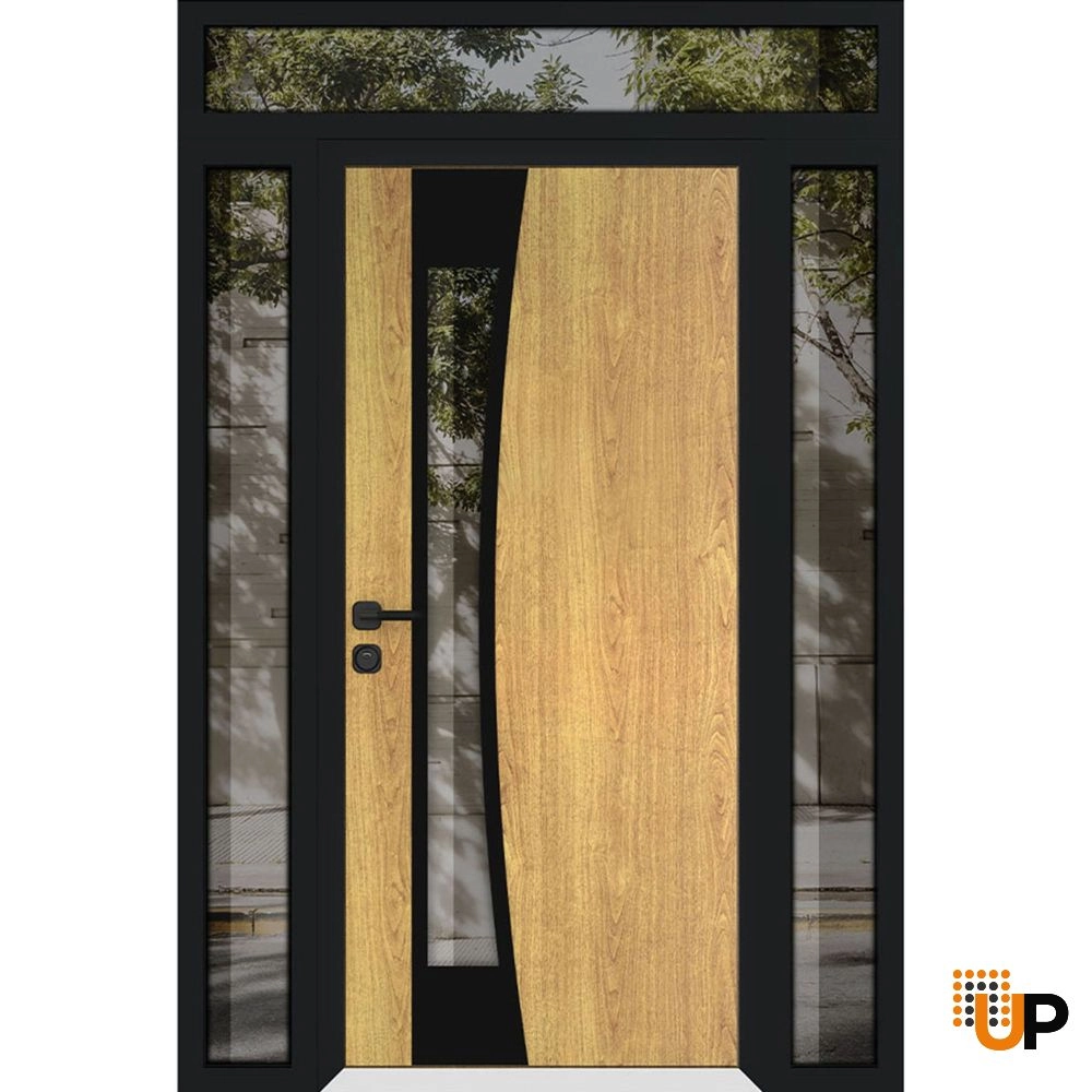 Single swing metal-aluminum modern exterior door with triplex glass | Cynex 6116 Natural Oak | 68 x 94 (16+36+16 x 80+14) photo#1