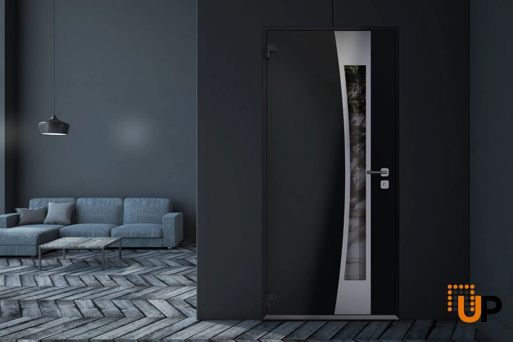 Single swing metal-aluminum modern exterior door with triplex | Cynex 6116 Black | 36 x 80 (36 x 80) photo#4