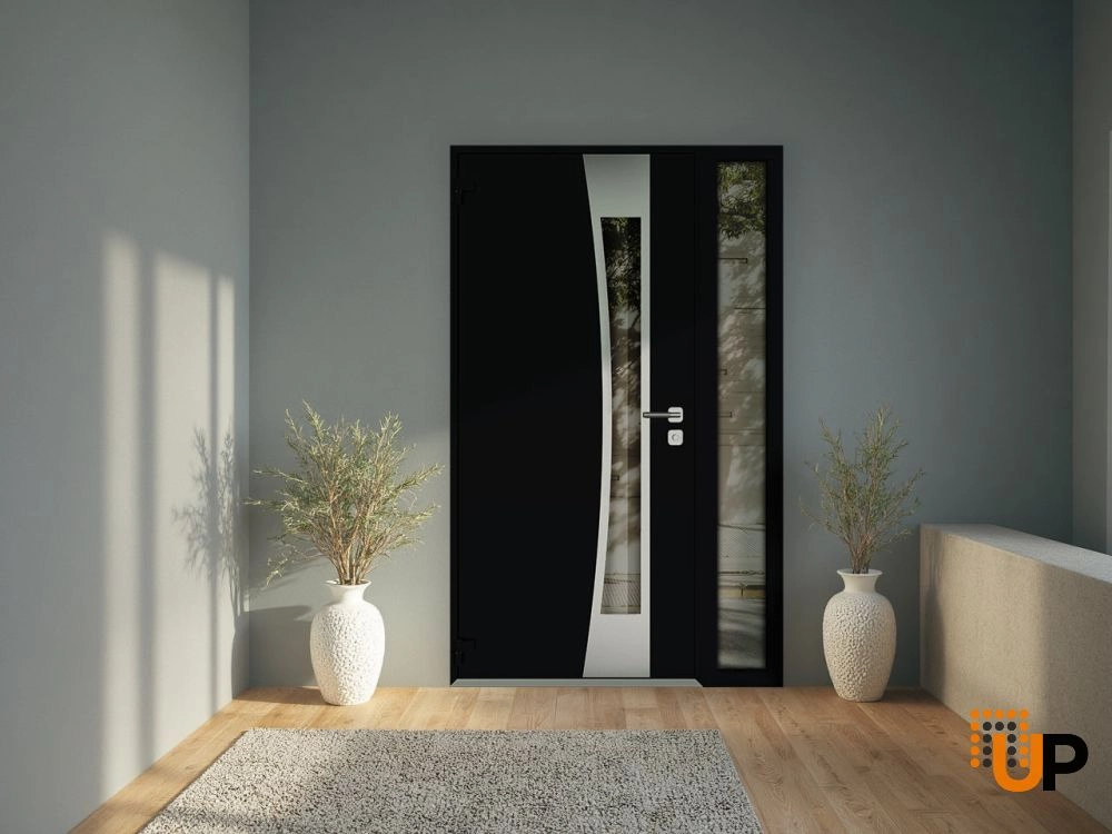 Single swing metal-aluminum modern exterior door with triplex glass | Cynex 6116 Black | 52 x 80 (36+16 x 80) photo#4