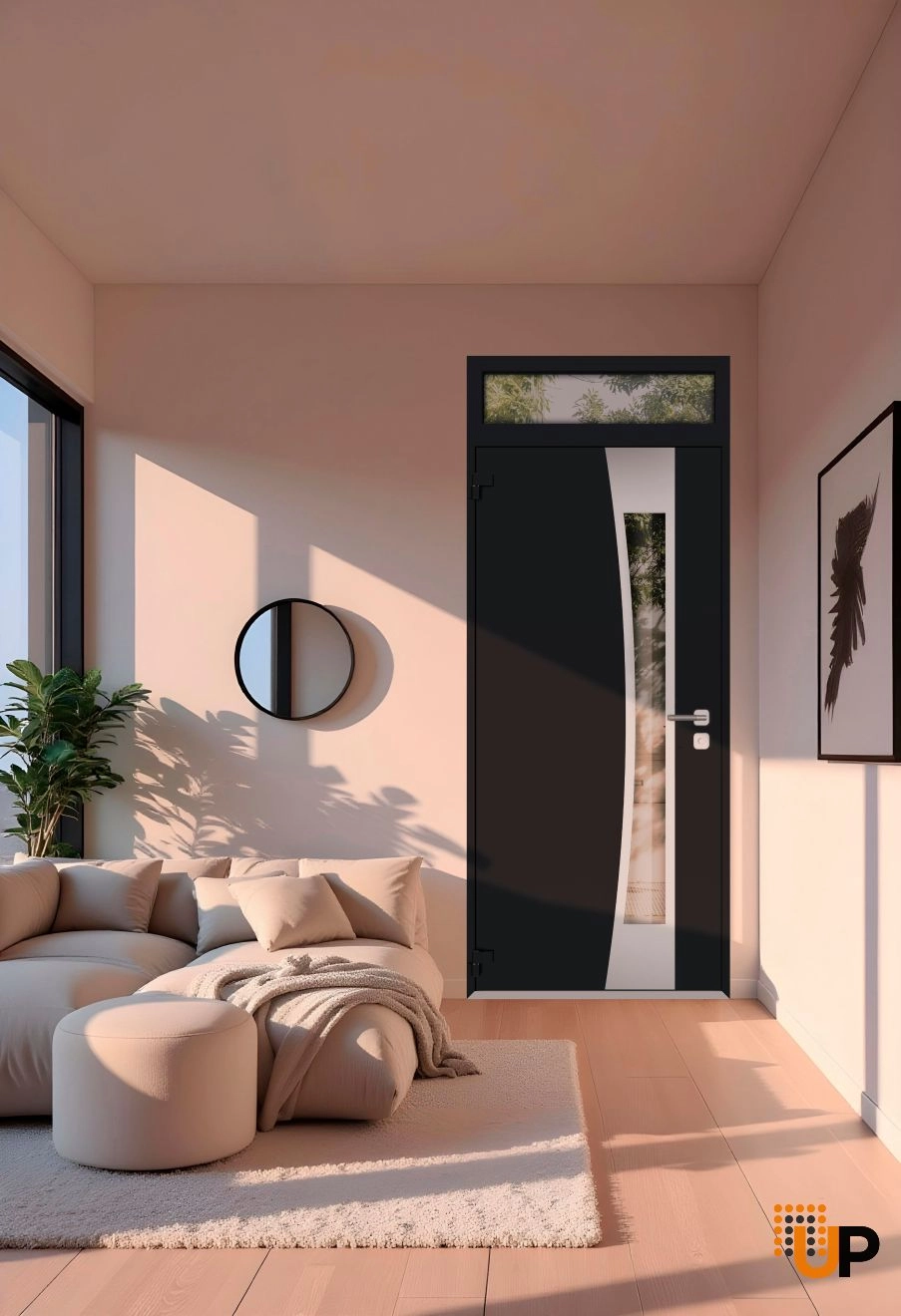 Single swing metal-aluminum modern exterior door with triplex glass | Cynex 6116 Black | 36 x 96 (36 x 80+16) photo#4