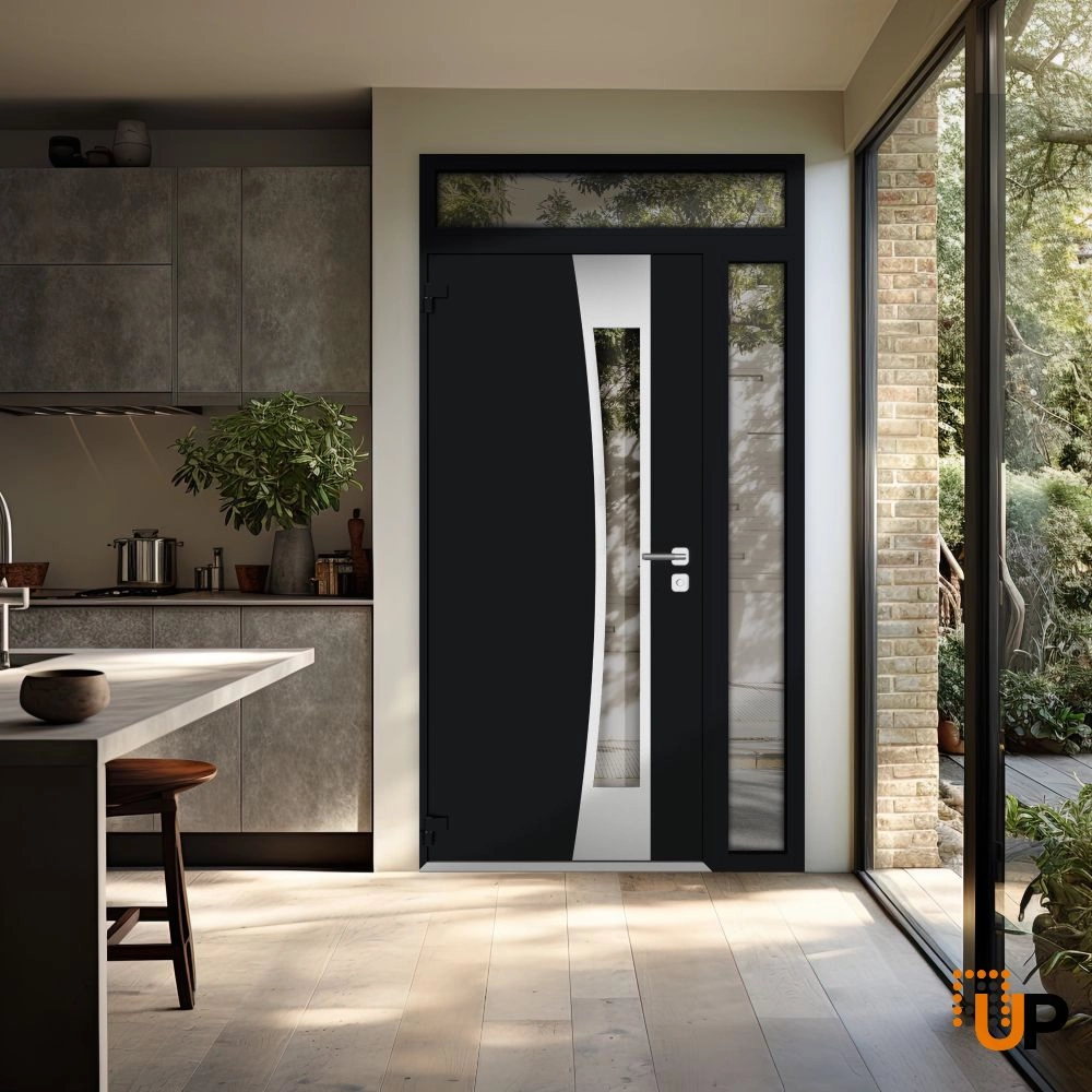 Single swing metal-aluminum modern exterior door with triplex glass | Cynex 6116 Black | 50 x 96 (36+14 x 80+16) photo#4
