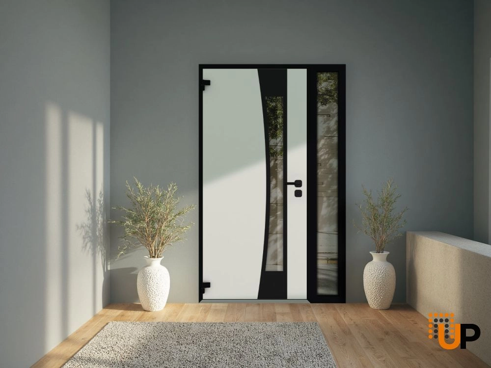 Single swing metal-aluminum modern exterior door with triplex glass | Cynex 6116 Natural Oak | 52 x 80 (36+16 x 80) photo#4