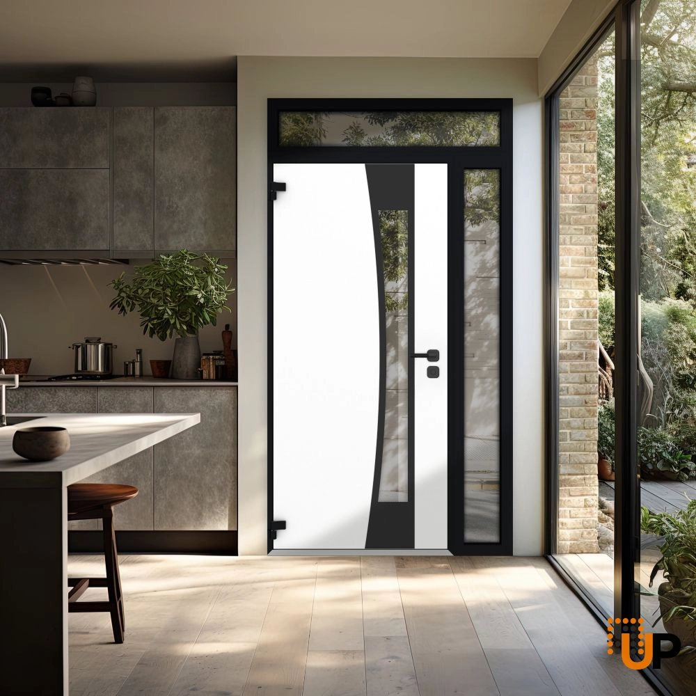 Single swing metal-aluminum modern exterior door with triplex glass | Cynex 6116 Natural Oak | 50 x 94 (36+14 x 80+14) photo#4
