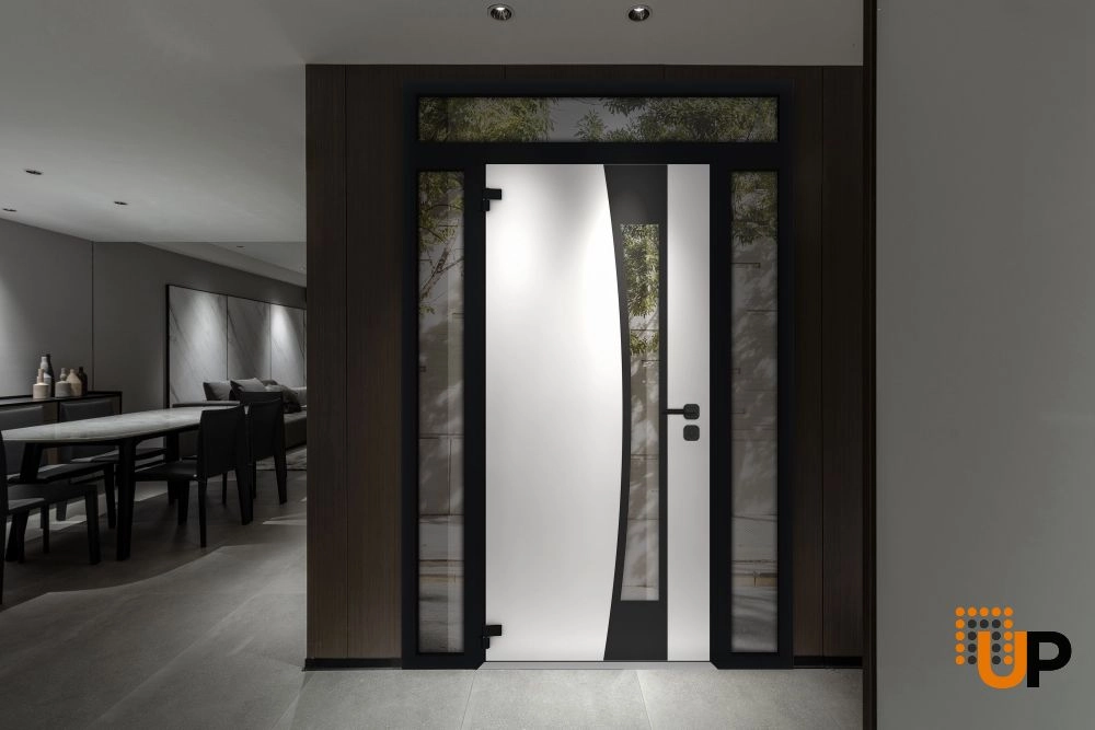 Single swing metal-aluminum modern exterior door with triplex glass | Cynex 6116 Natural Oak | 60 x 94 (12+36+12 x 80+14) photo#4