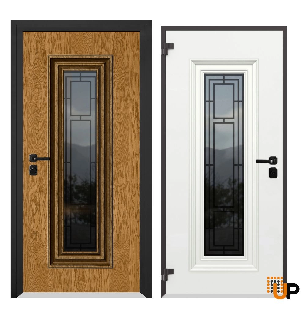 Single swing metal-aluminum classic exterior door with triplex | Ballucio 6644 Oak | 36 x 96 photo#4