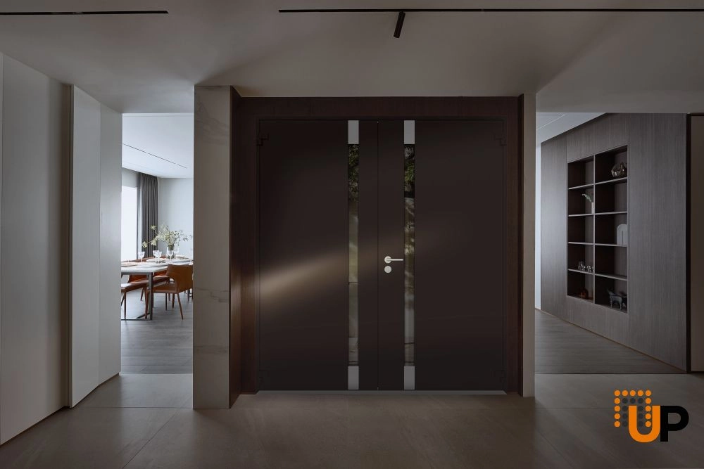 Double swing metal-aluminum modern exterior door with triplex | Cynex 6777 Brown | 72 x 80 (2* 36x80) photo#4