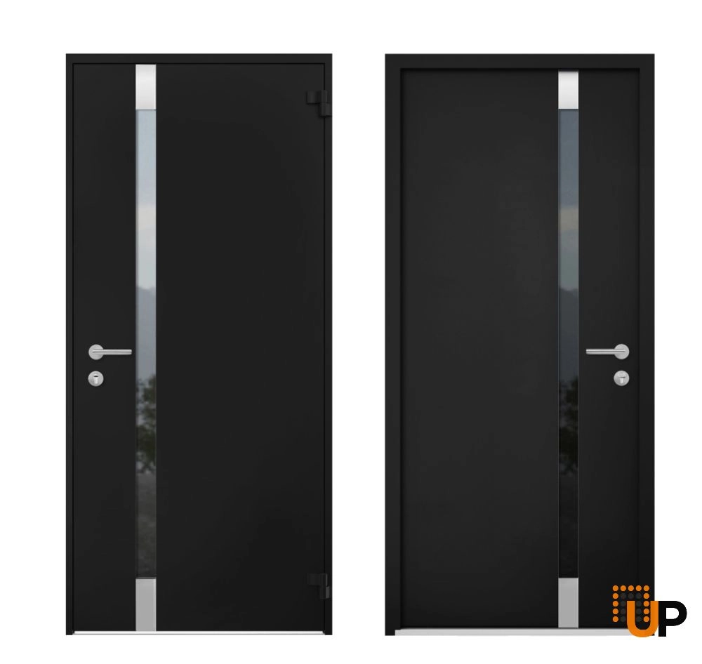 Single swing metal-aluminum modern exterior door with triplex glass | Cynex 6777 Black | 46 x 96 photo#4