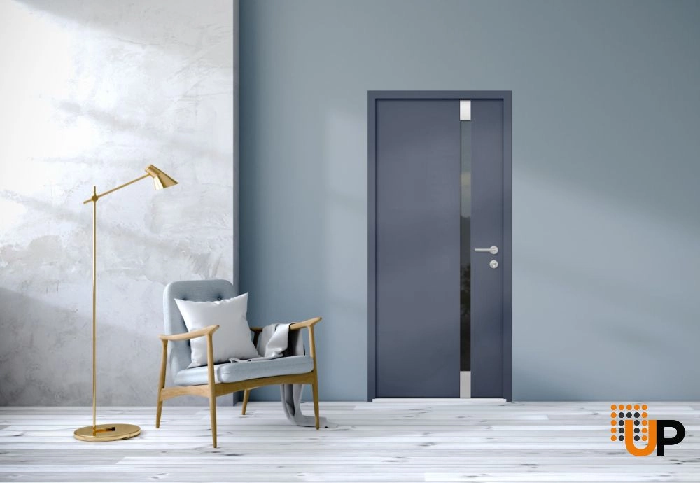 Single swing metal-aluminum modern exterior door with triplex glass | Cynex 6777 Gray Graphite | 32 x 80 photo#3