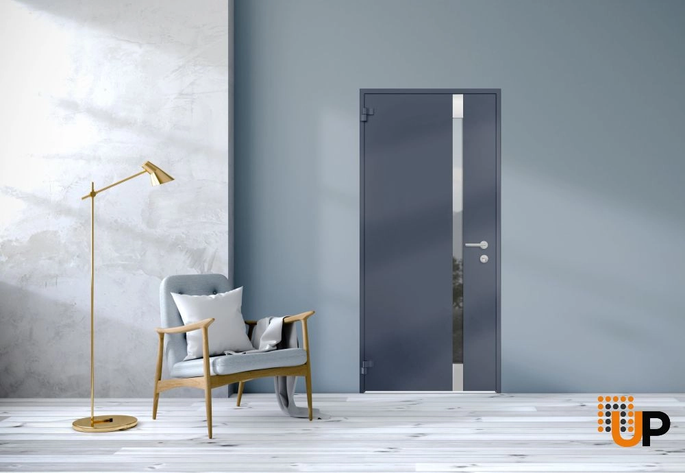 Single swing metal-aluminum modern exterior door with triplex | Cynex 6777 Gray Graphite | 32 x 80 photo#3