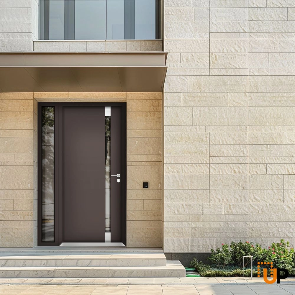 Single swing metal-aluminum modern exterior door with triplex glass | Cynex 6777 Brown | 46 x 80 (32+14 x 80) photo#3