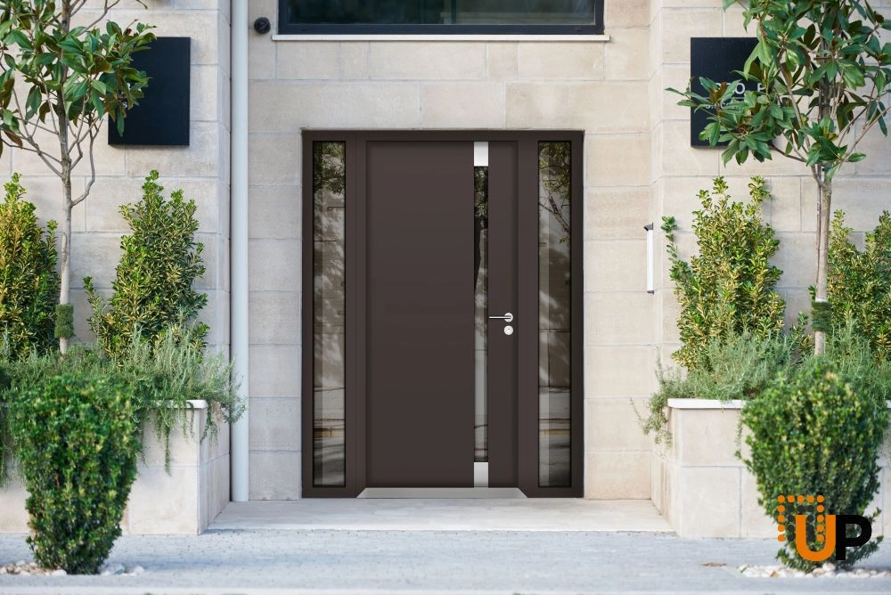 Single swing metal-aluminum modern exterior door with triplex glass | Cynex 6777 Brown | 60 x 80 (14+32+14 x 80) photo#3