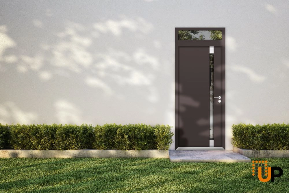 Single swing metal-aluminum modern exterior door with triplex glass | Cynex 6777 Brown | 36 x 94 (36 x 80+14) photo#3