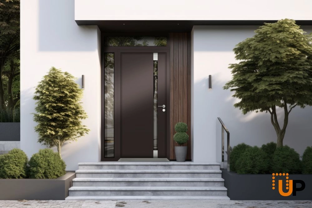 Single swing metal-aluminum modern exterior door with triplex glass | Cynex 6777 Brown | 46 x 96 (32+14 x 80+16) photo#3