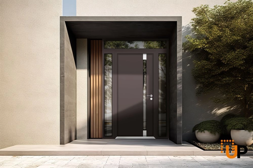 Single swing metal-aluminum modern exterior door with triplex glass | Cynex 6777 Brown | 64 x 94 (16+32+16 x 80+14) photo#3